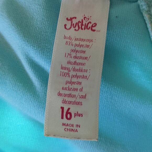 JUSTICE 16 PLUS Surf Teal Beach One Piece Swimsuit Palm Trees Girls Plus - Picture 7 of 7